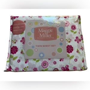 Maggie Miller TWIN Sheet Set 3 Piece Flowers Butterfly Girls Kids White Pink New